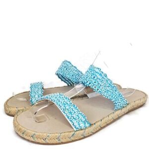 Karl Lagerfeld Paris Nita Light Blue Beaded Espadrille Slide Sandals Size US 8.5